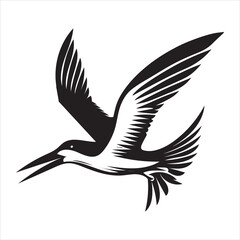 Obraz premium Black skimmer Silhouette, Rynchops Niger Bird Clipart, Black Skimmer flying Illustration in black and white