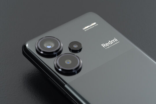 Koszalin, Poland - 24.08.2024: Xiaomi Redmi Note 13 Pro+ brand new black high-range chinese smartphone with 200 megapixels triple cameras