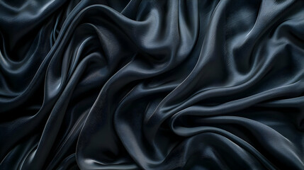 Obraz premium Elegant Draped Black Satin Fabric Texture, Soft and Smooth Background