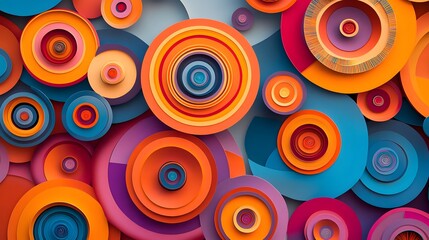 59. "A high-contrast paper cut arrangement of overlapping geometric forms and concentric circles in bold, vibrant colors