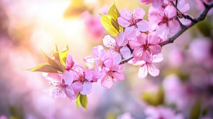 Pink cherry blossoms in full bloom on a sunny day, springtime beauty and nature scene, vibrant colors and serene ambiance -