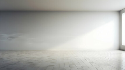 Empty Room with White Walls and Wooden Floor, Minimalist Interior Design Background