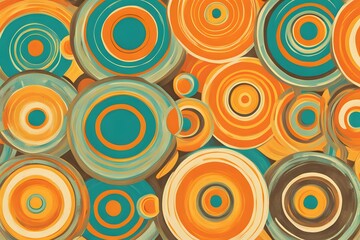 Naklejka premium A funky retro circle pattern with bright orange yellow and teal rings, AI Generated
