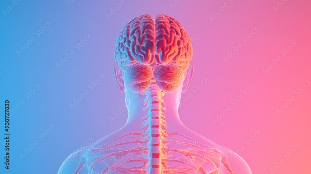 Fototapete brain and spinal cord on a bright-colored backdrop, perfect for educational visuals with text overla