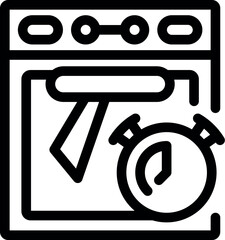 Line art icon of food cooking in the oven with a timer showing the remaining time