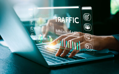 Advanced Digital Traffic Analysis, Business Professional Utilizing Cutting-Edge Technology and AI...