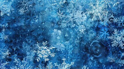 Digital design of winter holiday patterns and textures in cool blue tones.