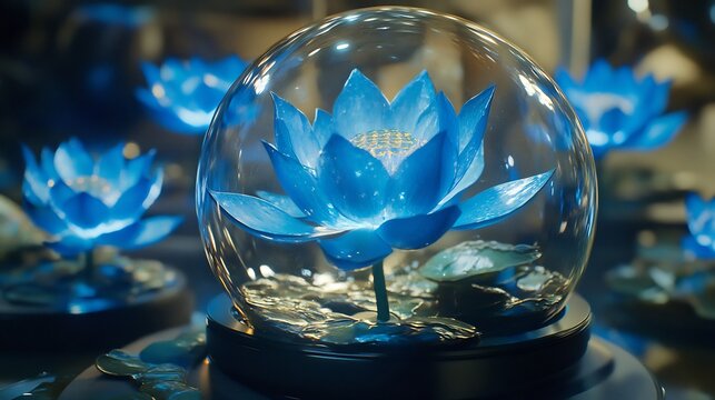 Blue Lotus Flower Encased in Glass Orb