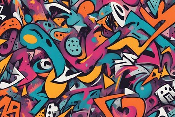 A graffiti inspired pattern with bold bright colors and abstract shapes, AI Generated