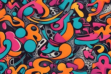 A graffiti inspired pattern with bold bright colors and abstract shapes, AI Generated