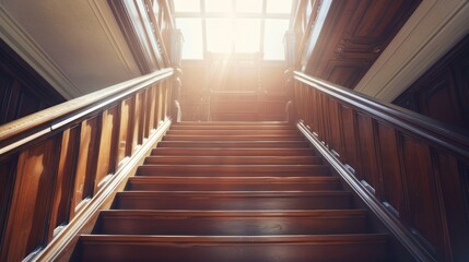 Sunlit Wooden Staircase in a Classic Building