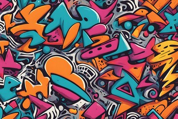Obraz premium A graffiti inspired pattern with bold bright colors and abstract shapes, AI Generated