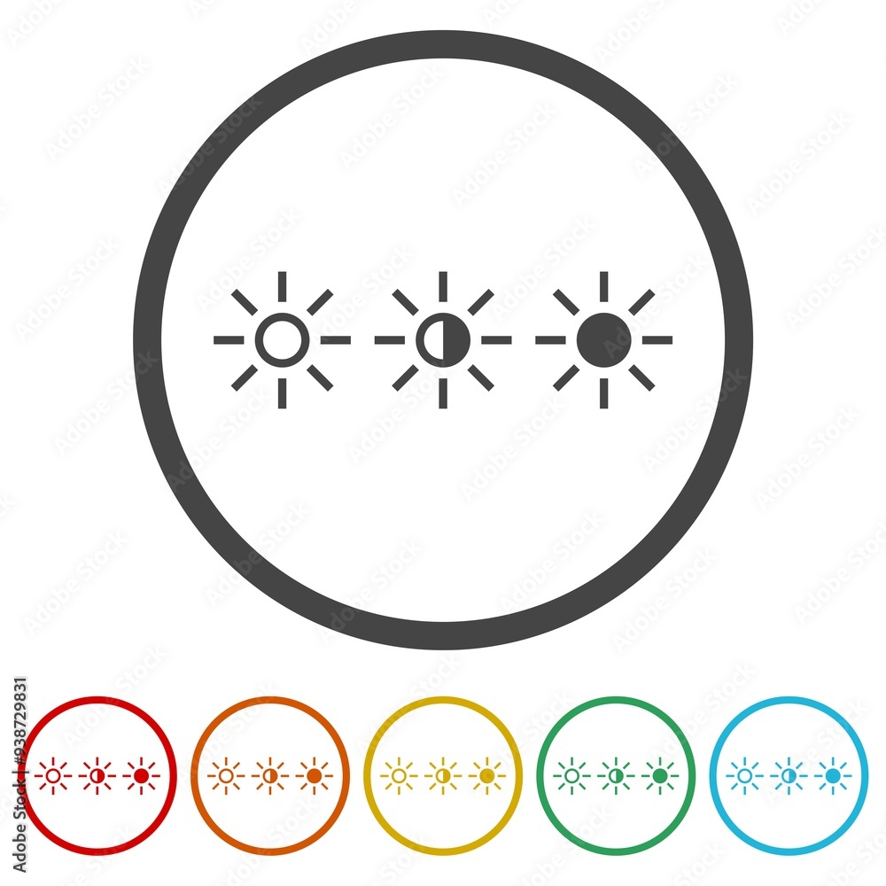 Poster brightness icon. set icons in color circle buttons