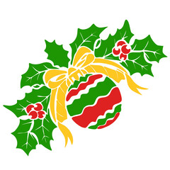 Preppy Coquettes Christmas ball ribbon bow and holly leaf doodle lined 