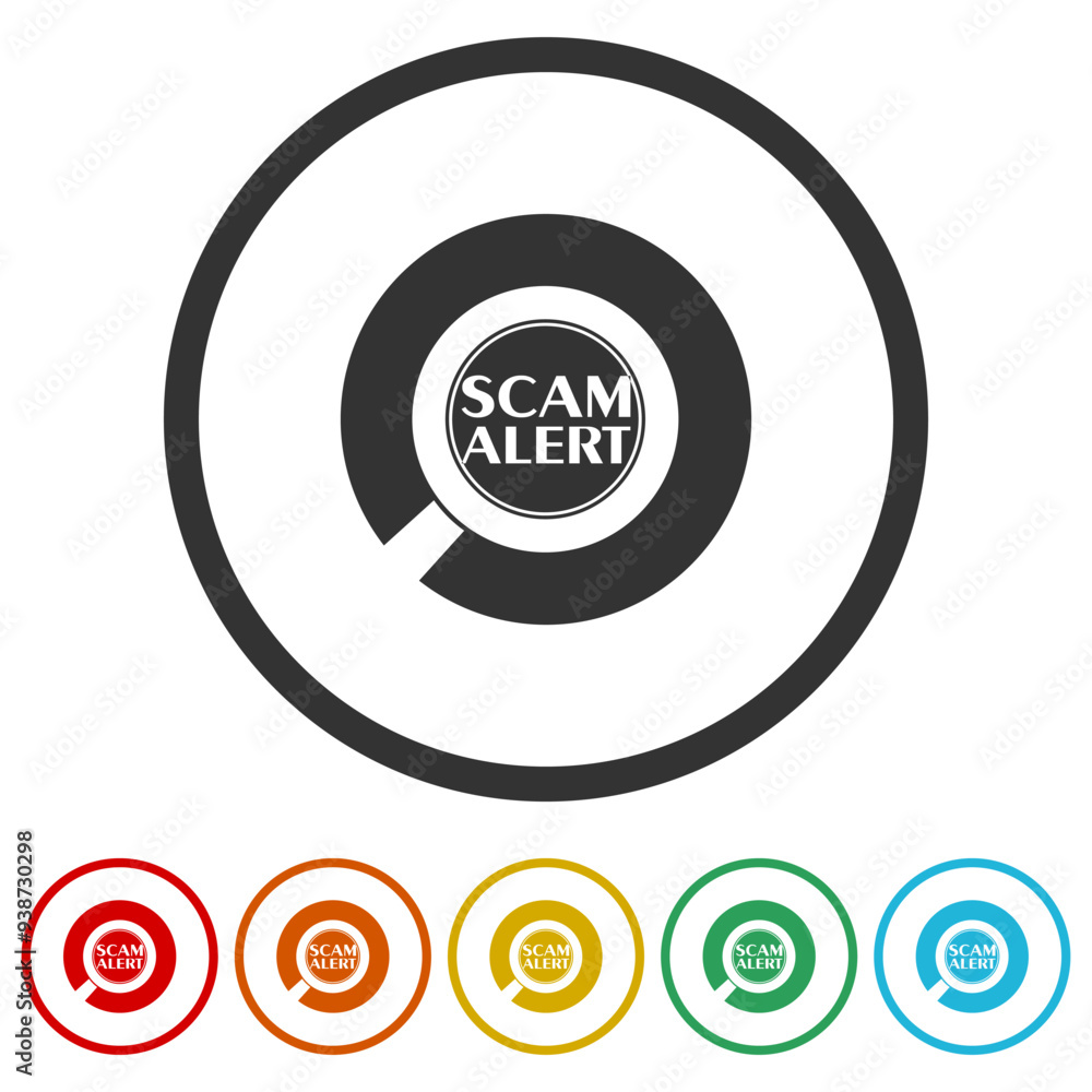 Poster scam alert icon. set icons in color circle buttons