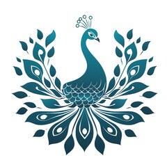 Abstract illustration of a peacock with its feathers folded in a decorative pattern.