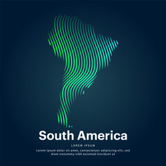 simple logo map of South America Illustration in a linear style. Abstract line art South America map Logotype concept icon. Vector logo South America map color silhouette on a dark background. EPS 10