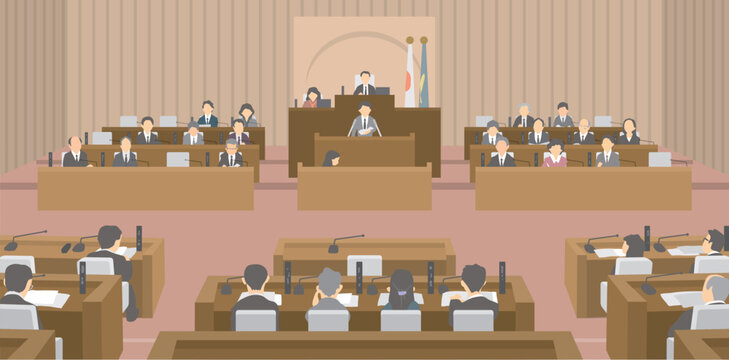 人物あり地方自治体本会議場風景