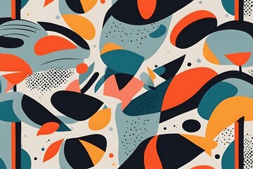 A modern art inspired pattern with bold contrasting colors and abstract forms, AI Generated