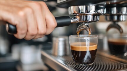 Barista hand holding a tamper applying even pressure to coffee