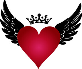 Ein Herz mit Flügeln und Krone: Liebe, die fliegt.Ein Symbol für Liebe, Freiheit und königliche Eleganz.Ein Herz mit Flügeln und Krone – eine kraftvolle Darstellung von Liebe