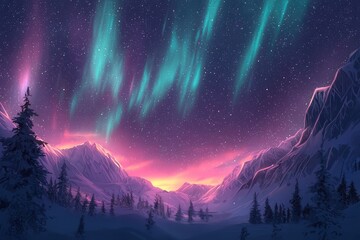 Stunning aurora borealis over tranquil mountain landscape