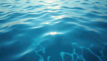 Fototapeta premium Close-up view of gentle waves on a calm, clear blue sea reflecting sunlight, creating a serene and tranquil atmosphere.