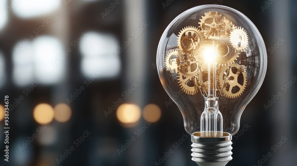 Poster abstract light bulb with mechanical gears symbolizing innovative engineering