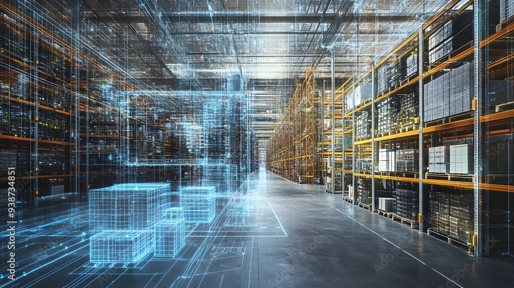 Aufkleber digital twin technology optimizing delivery routes and logistics processes in a smart distribution c