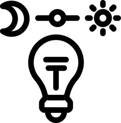 Black and white icon of a lightbulb switching from night to day mode