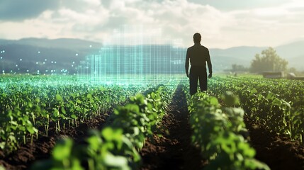 Fototapeta premium A virtual digital twin system providing real time insights and data analytics for precision agriculture and sustainable optimization of farming copy space for additional information