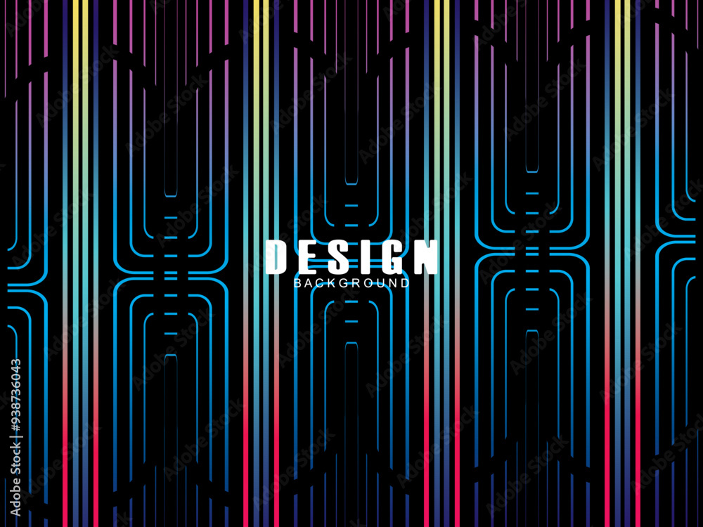 Fototapete futuristic abstract technology shining rainbow light lines with modern lines pattern black backgroun
