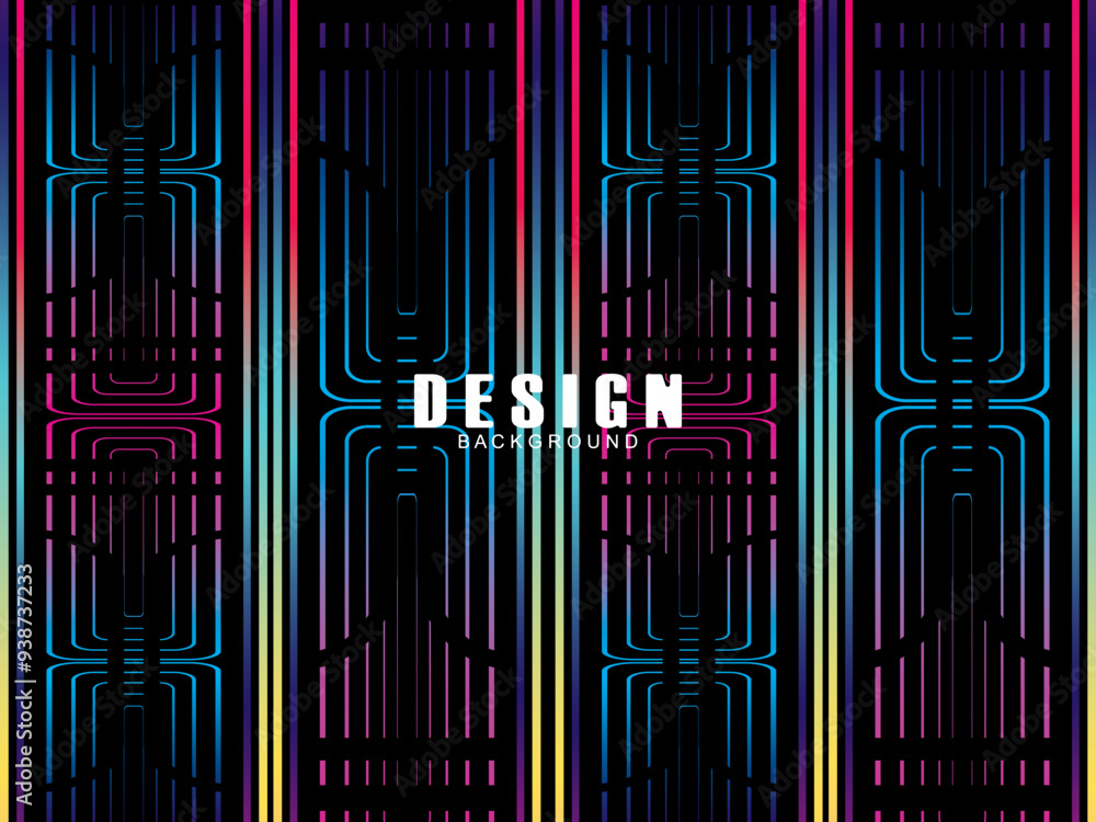 Fototapete futuristic abstract technology shining rainbow light lines with modern lines pattern black backgroun