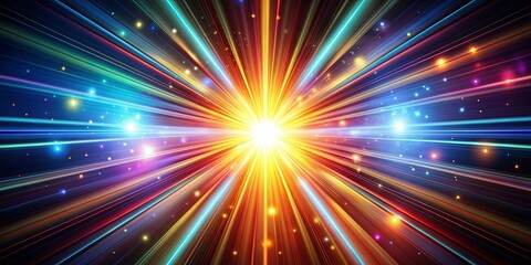 Fototapeta premium Vibrant burst of light beams shining through darkness, abstract, bright, colorful, energy, explosion, glow, illumination