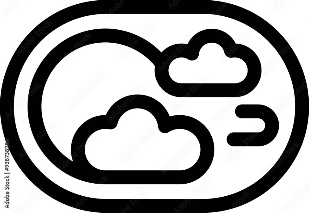 Aufkleber simple line icon of an airplane window showing the sun and clouds during a flight