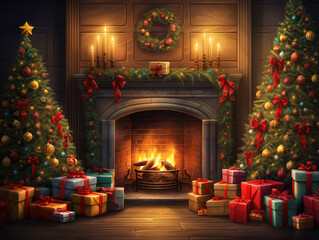 Christimas interior in red vintage room studio shot