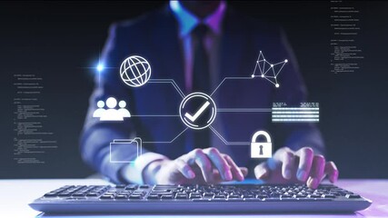 Data management data analyst business analytics system, business database report with KPI metrics connected to database. Corporate strategy for finance, operations, sales, marketing checked icon