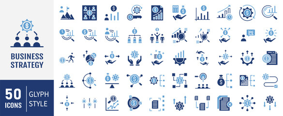 Business strategy set of web icons in flat style. Business solutions icons for web and mobile app. Simple flat vector illustration