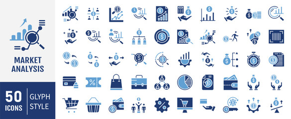 Market analysis icon set. Containing segmentation, trends, data, sales, analysis icon. Simple flat vector illustration