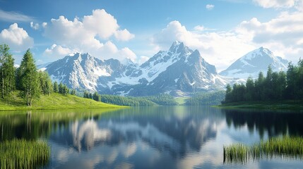 Beautiful Nature Mountain Lake Landscape, Nature Wallpaper.  Generative ai