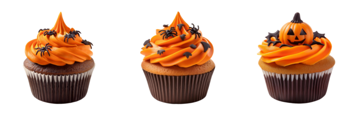 halloween cupcakes isolated on transparent background