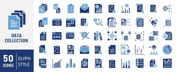 Data collection icon set. Containing gathering, acquisition, retrieval, sampling and more. Vector illustration.