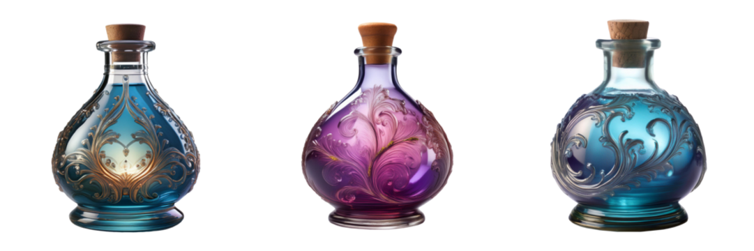 fantasy potion bottle isolated on transparent background