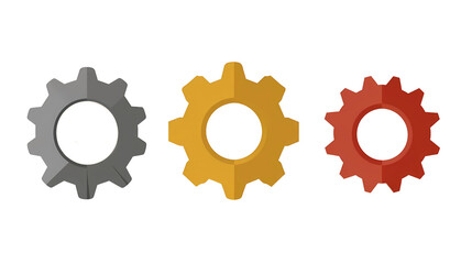 A cogwheel icon, gray and red and yellow tint, white background, transparent background, png file, Generative AI illustrations.