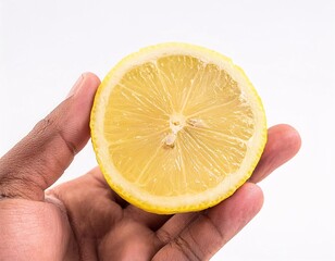 hand holding a fresh lemon, highlighting its bright yellow color and smooth skin texture. generative ai