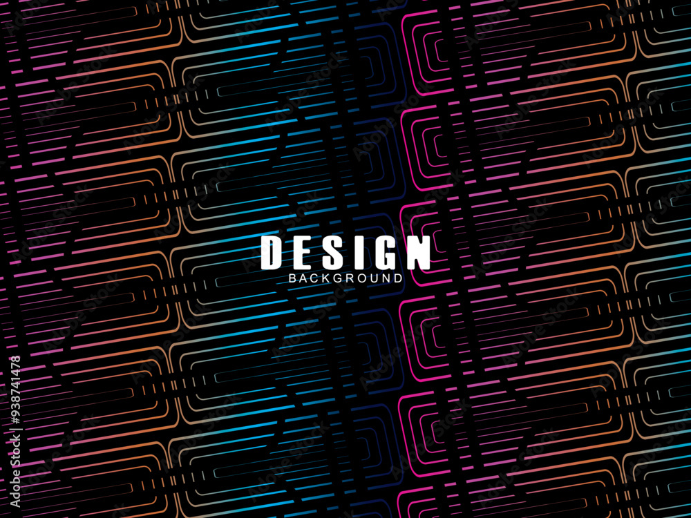 Fototapete futuristic abstract technology shining rainbow light lines with modern lines pattern black backgroun
