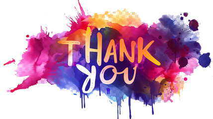 The inscription "THANK YOU" in colorful ink on a transparent background, transparent background, png file, Generative AI illustrations.