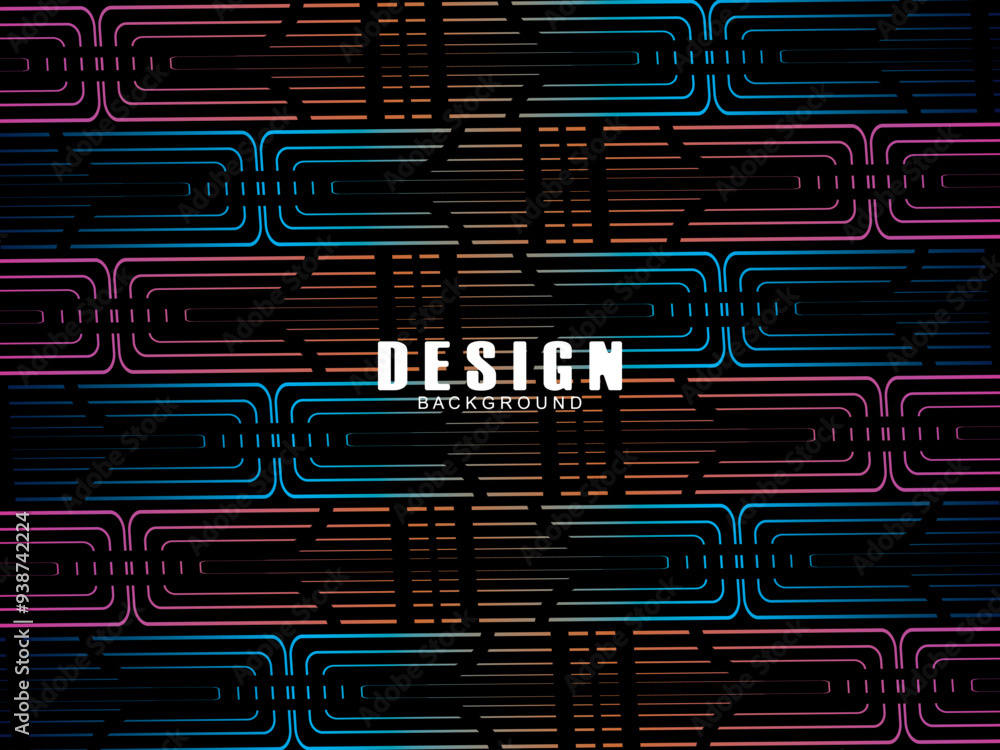 Fototapete futuristic abstract technology shining rainbow light lines with modern lines pattern black backgroun