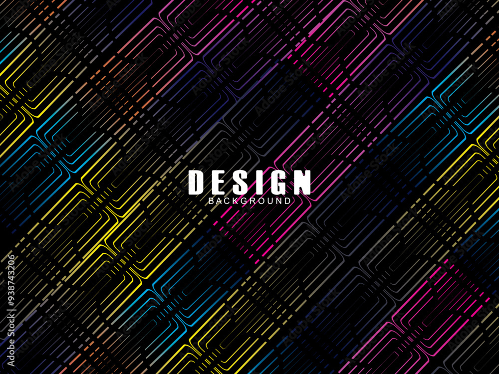 Fototapete futuristic abstract technology shining rainbow light lines with modern lines pattern black backgroun