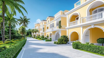 Naklejka premium Luxurious mansion flat design side view affluence theme 3D render Split-complementary color scheme
